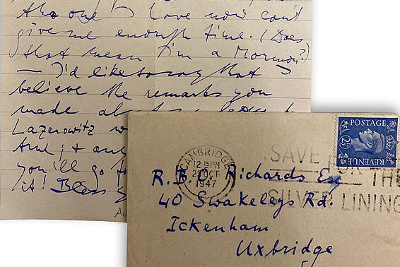 Handgeschriebener Brief von Ludwig Wittgenstein mit Kuvert