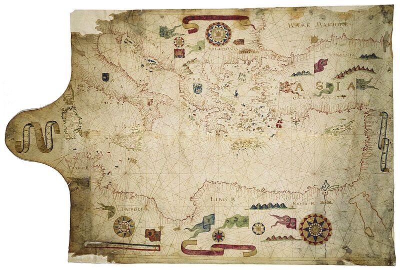 Mittelmeerkarte mit Flaggen und links einer Ausbuchtung