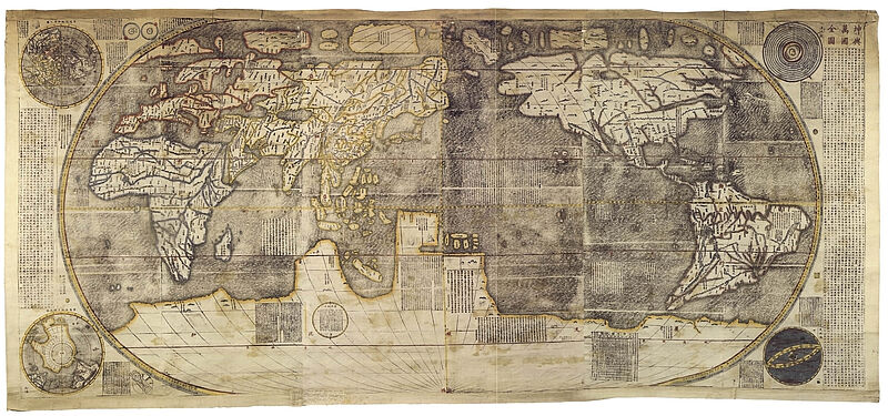 Alte Weltkarte, Asien in der Mitte