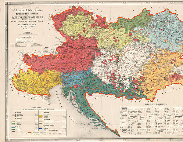 Bunte Landkarte der österreichischen Monarchie von 1856