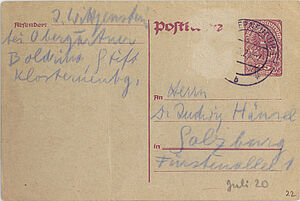 Postkarte mit Handschrift von Ludwig Wittgenstein