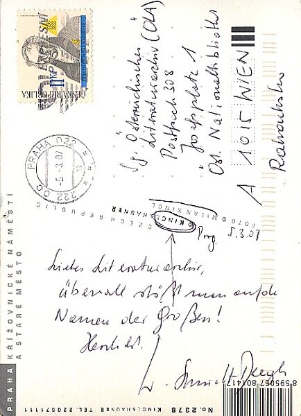Postkarte aus Prag Rückseite