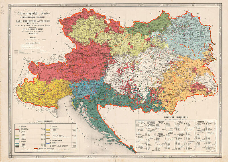 Bunte Landkarte der österreichischen Monarchie von 1856