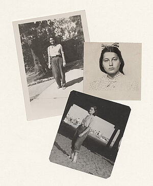 Two black and white photos of the same woman