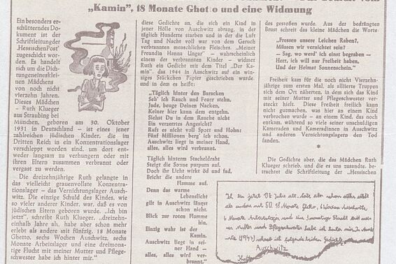Ausschnitt eines Artikels mit Titel "Ein Kind schrieb aus Ausschwitz".
