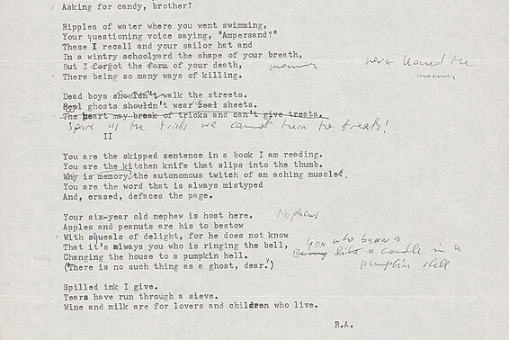 Typed poem with handwritten corrections