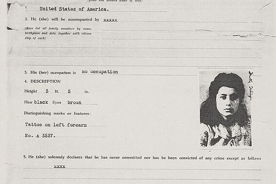 Document with black and white photo of a woman