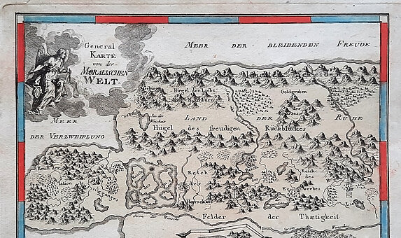 Landkarte mit rot-blauem Rahmen