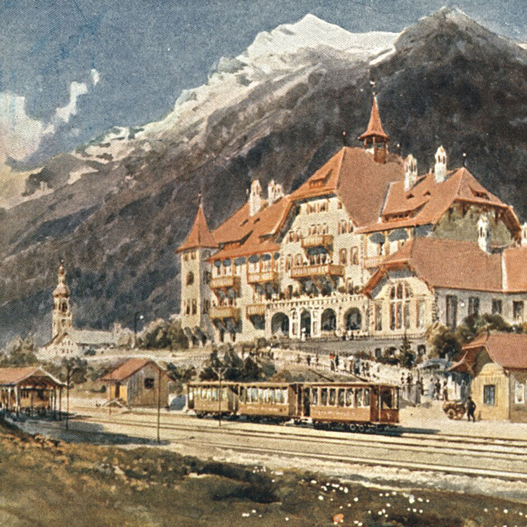 Fulpmes mit dem Bahnhof und dem Stubai-Hotel 
