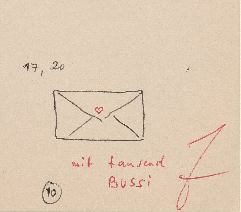 Detail, Manuskript FÜR ERNST mit Zeichnungen und Texten auf vergibtem Papier