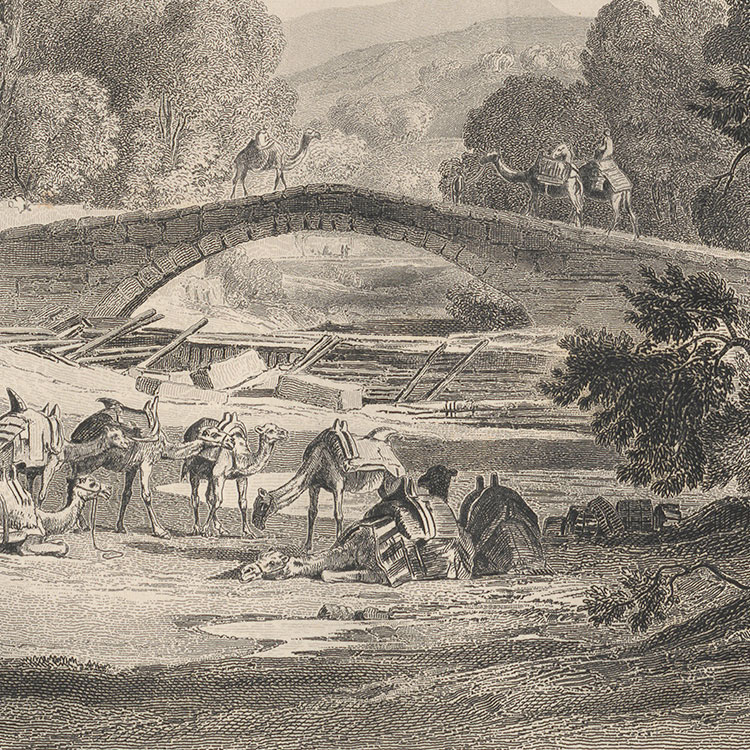 Karavanen-Brücke bei Smyrna. Stahlstich von G. Troitzsch nach einer Zeichnung von A. Löffler. Aus: Ders. Bilder aus dem Orient. Triest: 1864. ÖNB 175.884-D, Ausschnitt