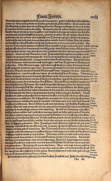 Dicht beschriebene, alte Buchseite mit Randnotizen.