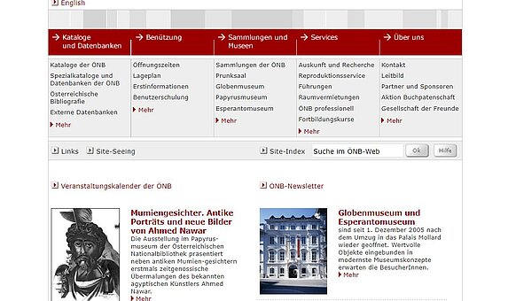 Screenshot historischer Webseite