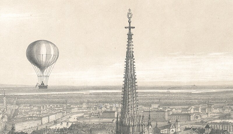 6_1_suedwesten.jpg Zeichnung von Heißluftballon neben Kirchturm.