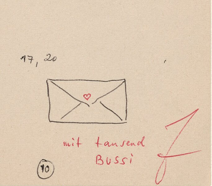 Detail, Manuskript FÜR ERNST mit Zeichnungen und Texten auf vergibtem Papier