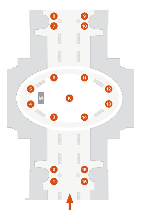 Skizze der Statuenaufstellung im Prunksaal