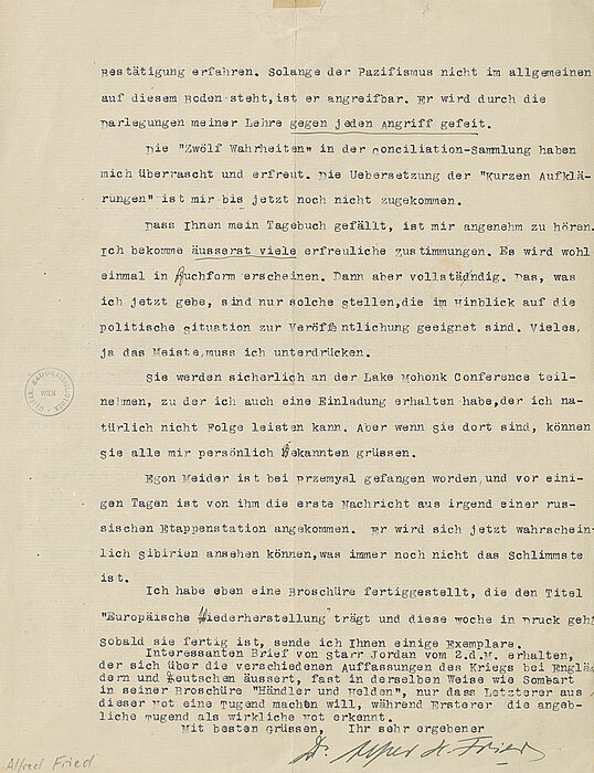 Mit Schreibmaschine getippter, vergilbter Brief