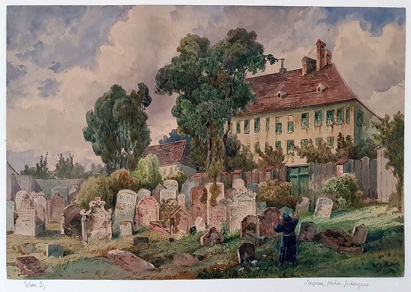 Aquarell, das einen Friedhof zeigt.